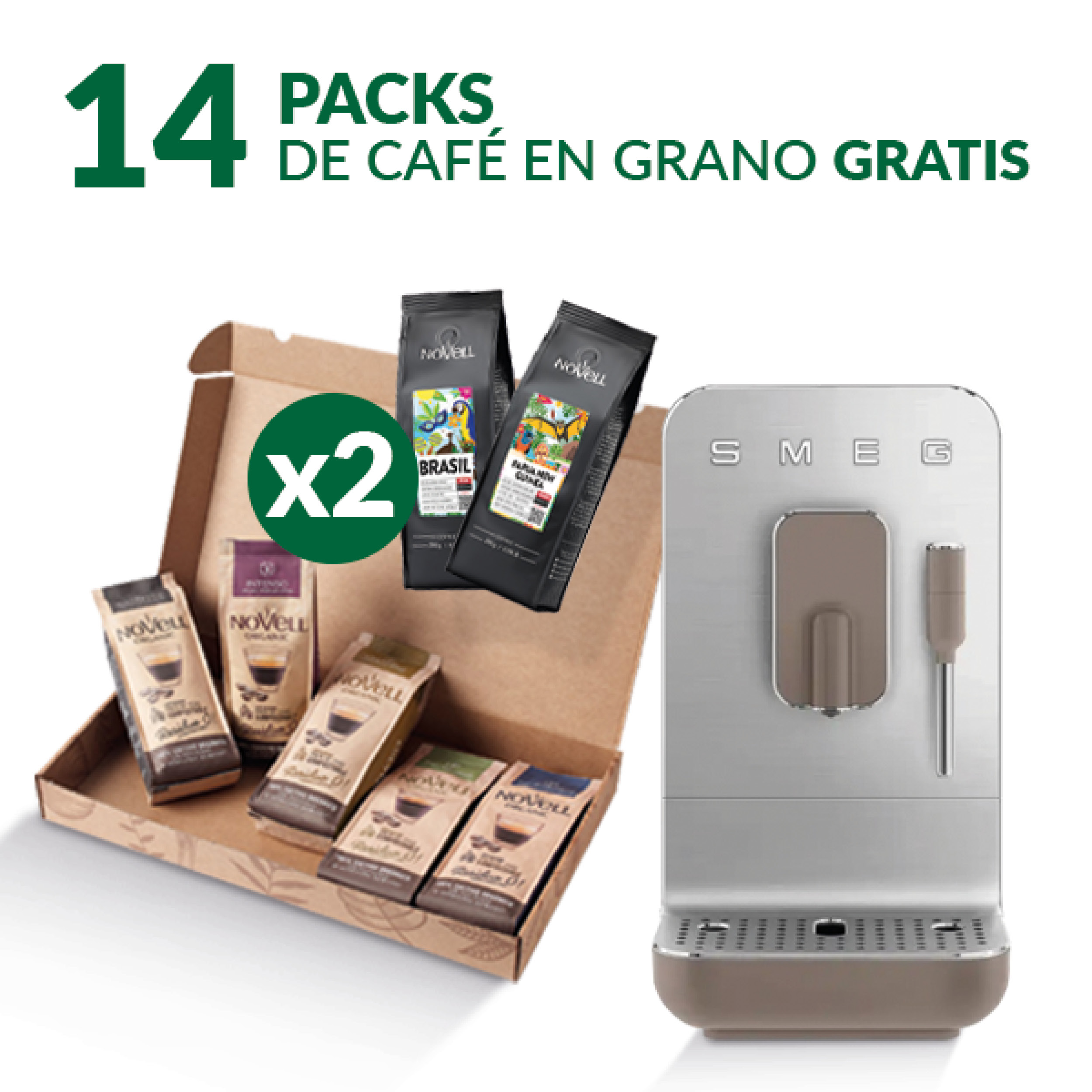 Cafetera Superautomática Smeg Taupe + 14 Paquetes de Café en Grano de Regalo